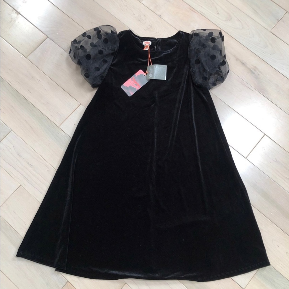 Storm Kids Black Velvet Dress with Sheer Sleeves